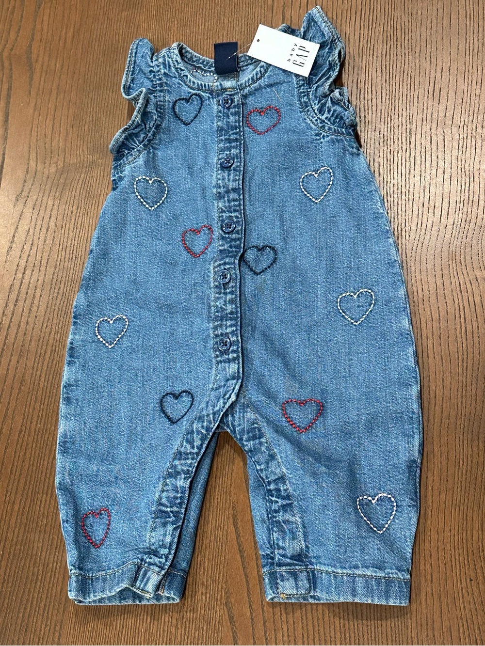 Baby Gap Denim Heart Embroidered Romper - 0-3 mos